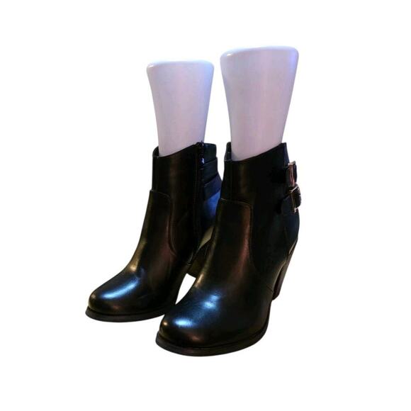 J. Mark Black Ankle Boots Size 8 Zips Side Buckles - Picture 3 of 8